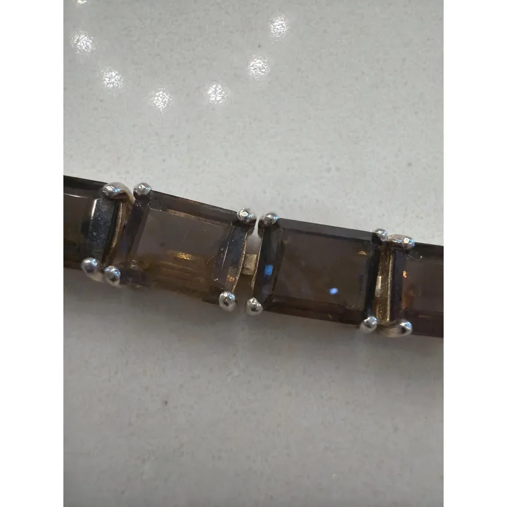 Sterling Silver Smoky Quartz Tennis Bracelet 925